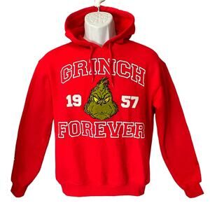 The Grinch GRINCH FOREVER Chenille Face Ugly Christmas Hoodie Sweatshirt Size XS